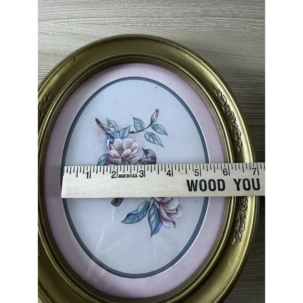 Vintage Homco Bird Magnolia Framed Print Pair Gold Oval Wall Art 11x9